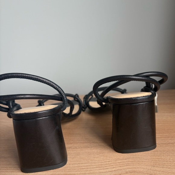 By Far Charlie Black Leather Knot Sandals Size 36 Square Toe 2.5” Heel - Picture 5 of 14